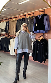 Süveterli Gömlek Gri