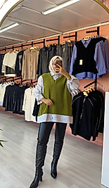 Süveterli Gömlek Yağ Yeşil