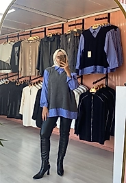 Süveterli Gömlek Koyu Gri