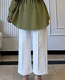 Beyaz Bol Paça/Çimalı Scuba Pantolon