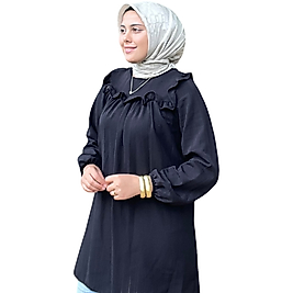 Göğüs Kısmı Büzgülü Tunik Siyah