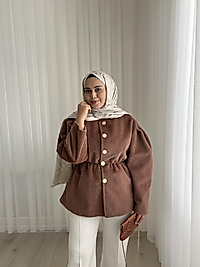 Gold Fox Beli Lastikli Kaşe Ceket - KAHVE