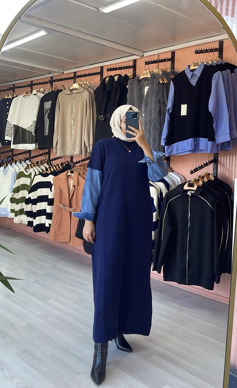 Leyal Triko Elbise Lacivert