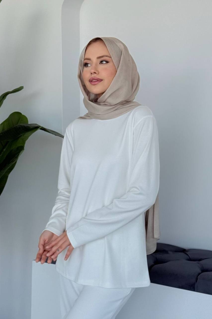 Pamuklu Uzun Kollu Sweatshirt Beyaz