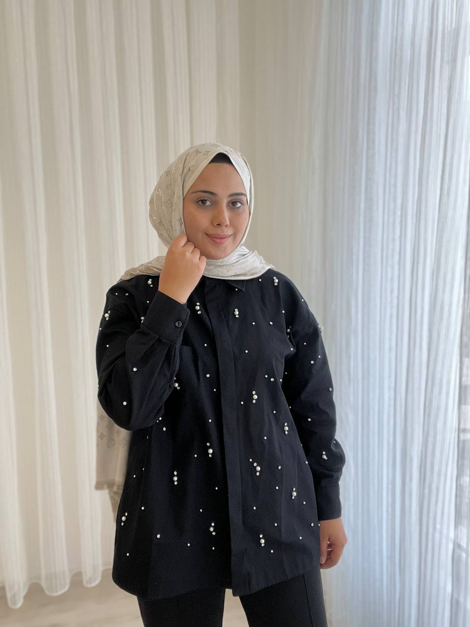 Taşlı Gabardin Gömlek - SİYAH